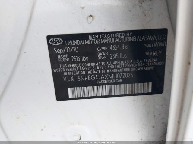2021 HYUNDAI SONATA 5NPEG4JAXMH072025 Photo 8