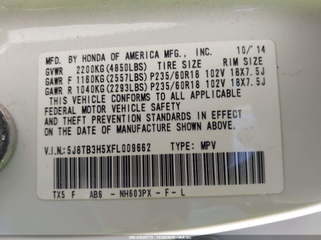 2015 ACURA RDX 5J8TB3H5XFL009662 Photo 8