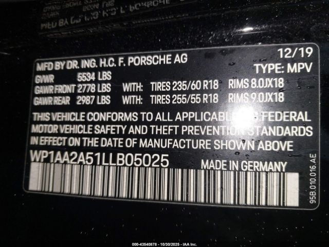 2020 PORSCHE MACAN WP1AA2A51LLB05025 Photo 8