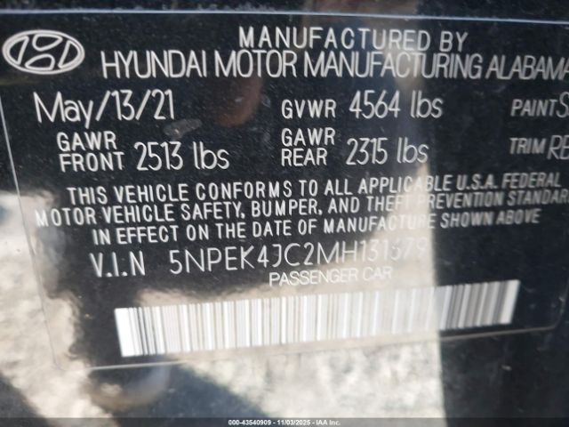 2021 HYUNDAI SONATA 5NPEK4JC2MH131679 Photo 8
