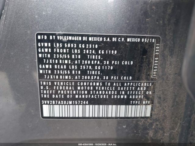 2018 VOLKSWAGEN TIGUAN 3VV2B7AX0JM157244 Photo 8