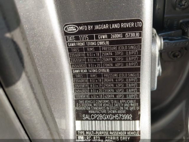 2016 LAND ROVER DISCOVERY SPORT SALCP2BGXGH573992 Photo 8