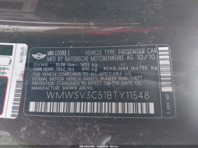 2011 MINI COOPER S WMWSV3C51BTY11548 Photo 8