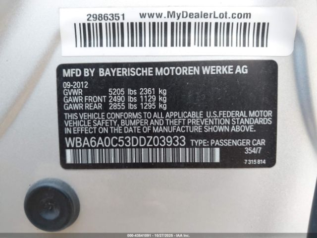 2013 BMW 640I GRAN COUPE WBA6A0C53DDZ03933 Photo 8