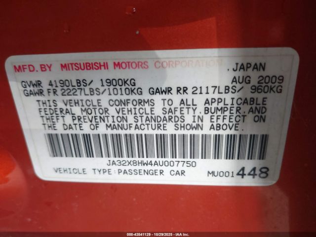 2010 MITSUBISHI LANCER SPORTBACK JA32X8HW4AU007750 Photo 8