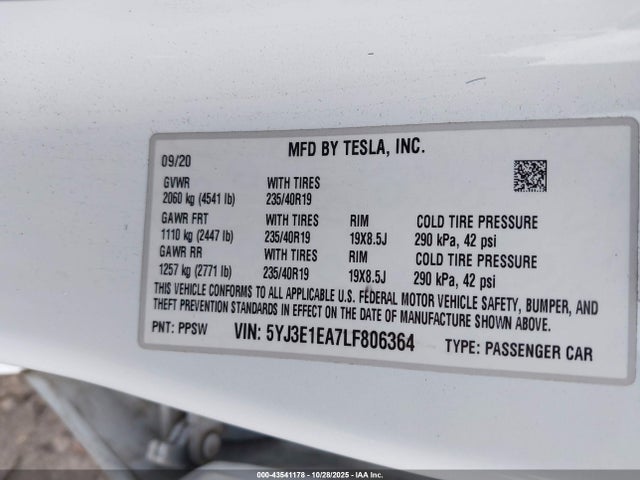2020 TESLA MODEL 3 5YJ3E1EA7LF806364 Photo 8