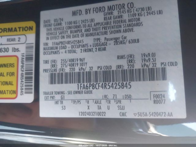 2024 FORD MUSTANG 1FA6P8CF4R5425845 Photo 8