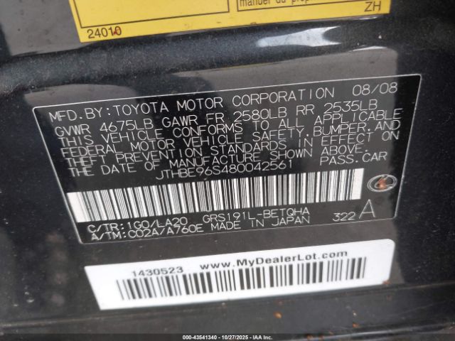 2008 LEXUS GS 350 JTHBE96S480042561 Photo 8