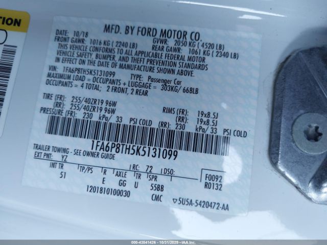 2019 FORD MUSTANG 1FA6P8TH5K5131099 Photo 8