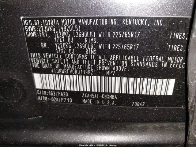 4T3RWRFV0RU119821 Toyota Rav4 Hybrid Xle
