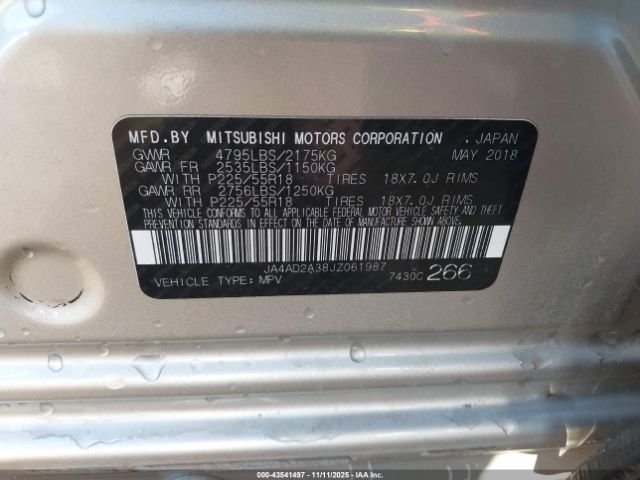 2018 MITSUBISHI OUTLANDER JA4AD2A38JZ061987 Photo 8