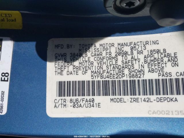 2013 TOYOTA COROLLA 5YFBU4EE2DP198827 Photo 8