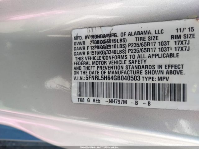 2016 HONDA ODYSSEY 5FNRL5H64GB040503 Photo 8