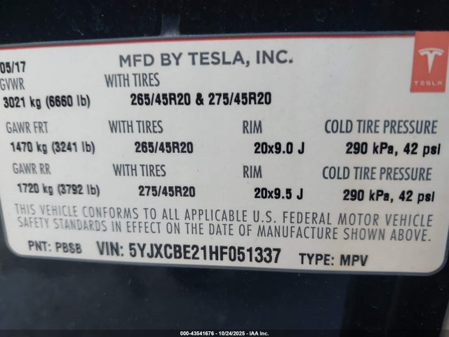 2017 TESLA MODEL X 5YJXCBE21HF051337 Photo 8