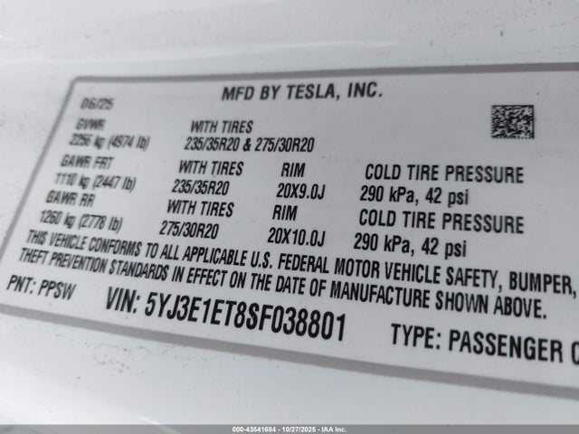 2025 TESLA MODEL 3 5YJ3E1ET8SF038801 Photo 8