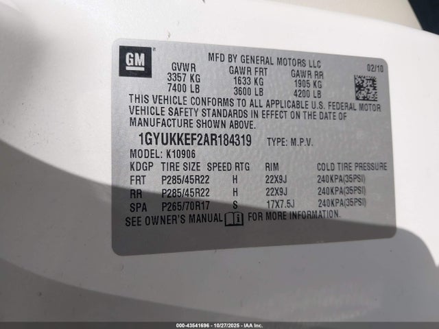 2010 CADILLAC ESCALADE ESV 1GYUKKEF2AR184319 Photo 8