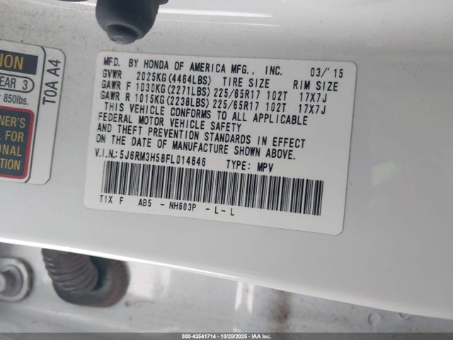 Honda CR-V EX 2015 5J6RM3H58FL014646 Image 25