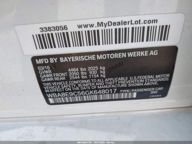 2016 BMW 328I WBA8E9C56GK648017 Photo 8