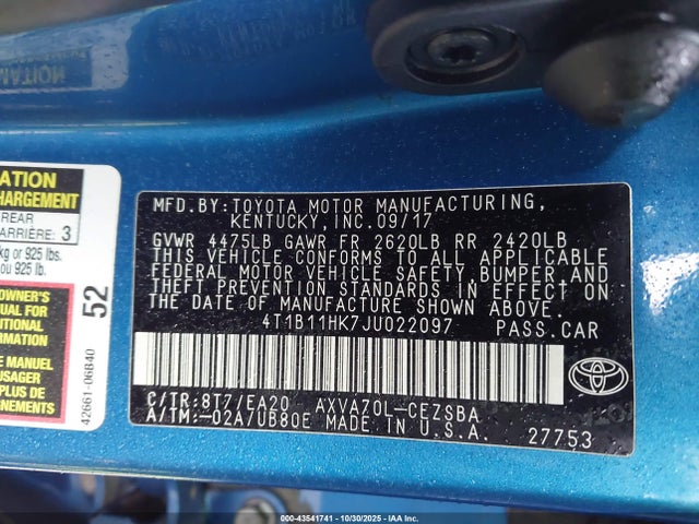 Toyota CAMRY SE 2018 4T1B11HK7JU022097 Image 9