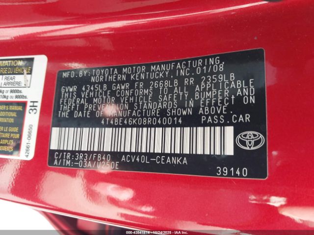 2008 TOYOTA CAMRY 4T4BE46K08R040014 Photo 8