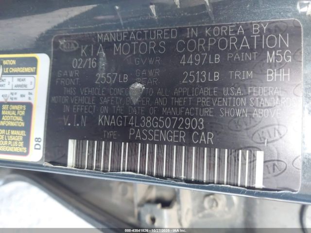 2016 KIA OPTIMA KNAGT4L38G5072903 Photo 8