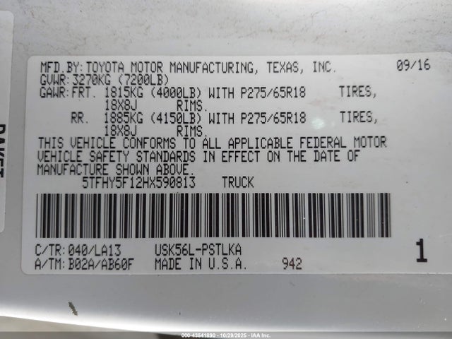 5TFHY5F12HX590813 Toyota Tundra Limited 5.7l V8