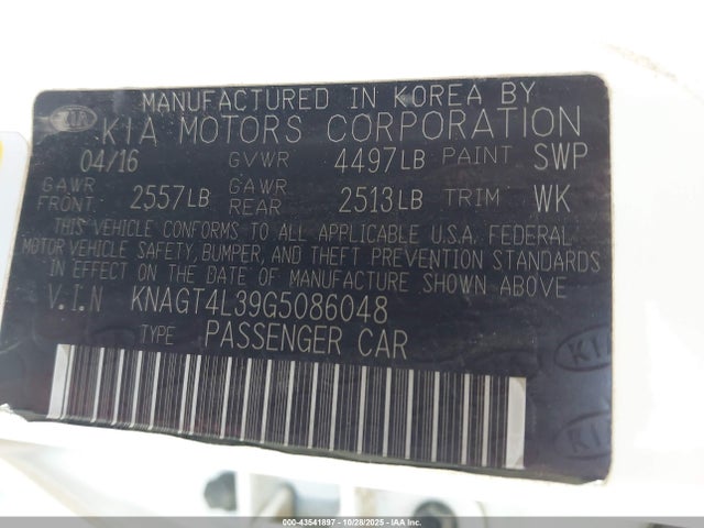 KNAGT4L39G5086048 KIA Optima Lx
