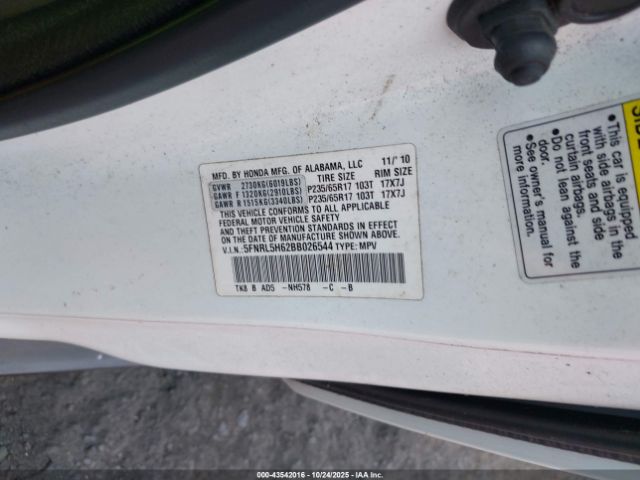 2011 HONDA ODYSSEY 5FNRL5H62BB026544 Photo 8