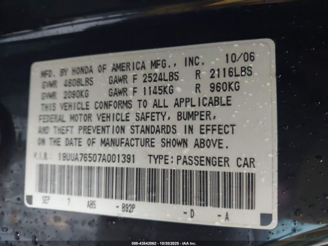 2007 ACURA TL 19UUA76507A001391 Photo 8