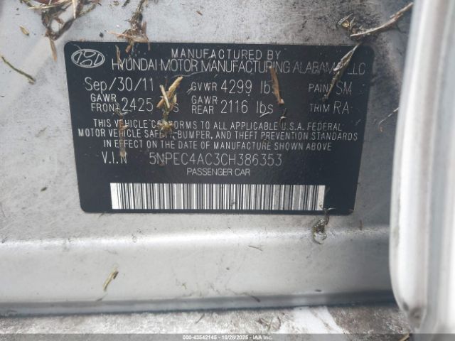 2012 HYUNDAI SONATA 5NPEC4AC3CH386353 Photo 8