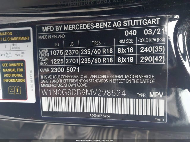 2021 Mercedes-benz Glc 300 Suv მანქანა იყიდება აუქციონზე, vin: W1N0G8DB9MV298524, აუქციონის ნომერი: 43542270