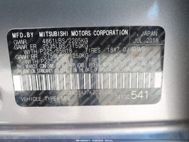 2019 MITSUBISHI OUTLANDER JA4AD3A37KZ006566 Photo 8