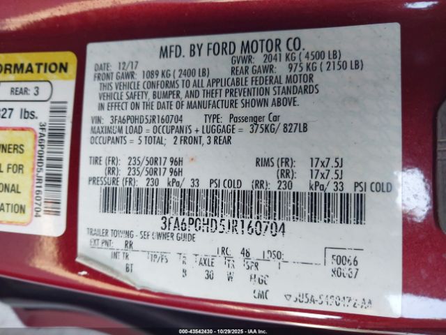 2018 FORD FUSION 3FA6P0HD5JR160704 Photo 8