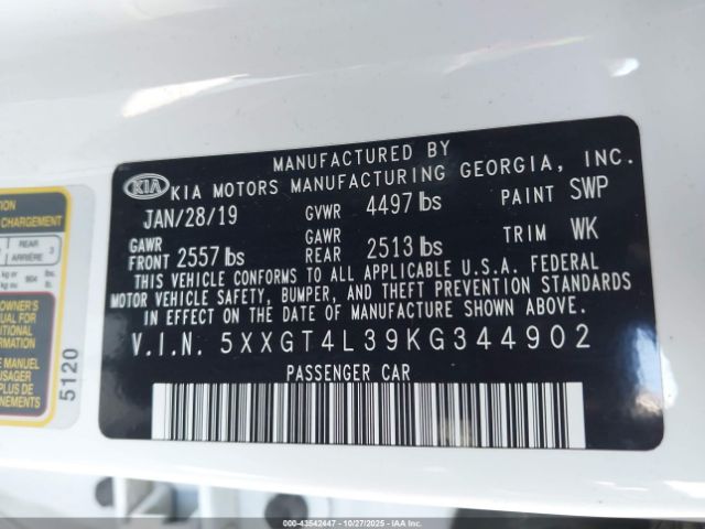 2019 KIA OPTIMA 5XXGT4L39KG344902 Photo 8