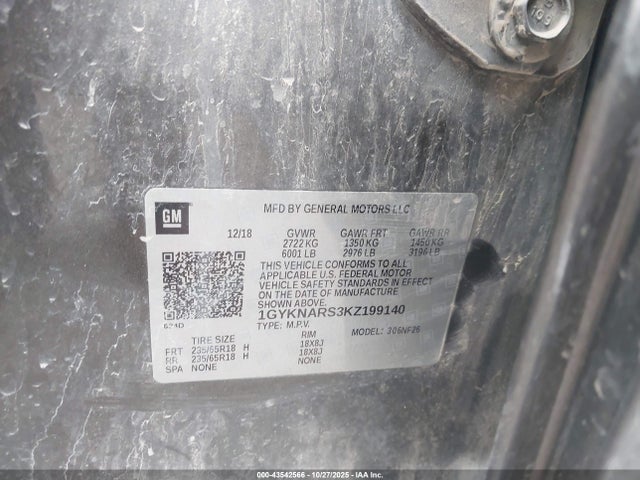 43542566 :رقم المزاد ، 1GYKNARS3KZ199140 vin ، 2019 Cadillac Xt5 Standard مزاد بيع