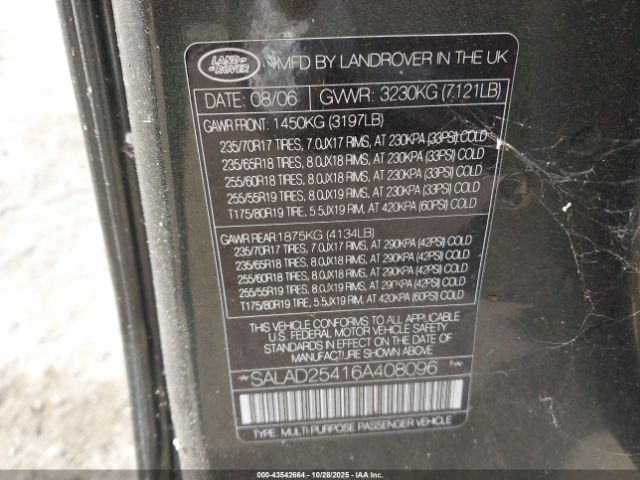 2006 LAND ROVER LR3 SALAD25416A408096 Photo 8