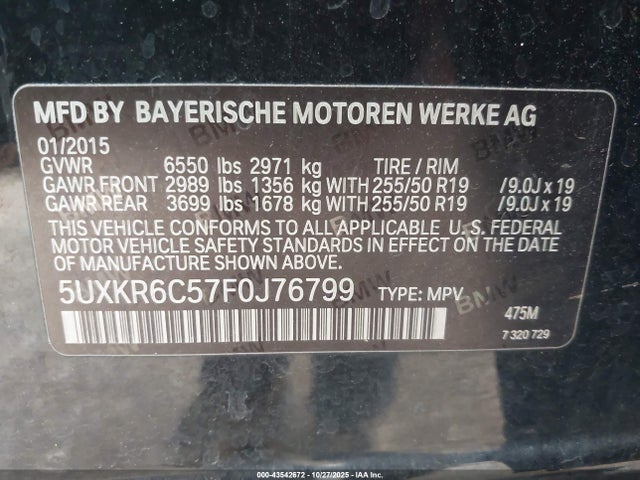 Aukcja sprzedaży 2015 Bmw X5 Xdrive50i, vin: 5UXKR6C57F0J76799, numer aukcji: 43542672