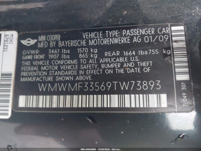 2009 MINI COOPER WMWMF33569TW73893 Photo 8