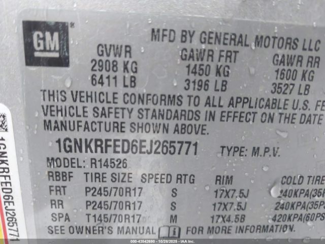 2014 CHEVROLET TRAVERSE 1GNKRFED6EJ265771 Photo 8