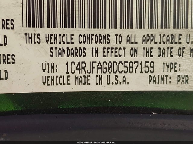 2013 Jeep Grand Cherokee Laredo Altitude მანქანა იყიდება აუქციონზე, vin: 1C4RJFAG0DC587159, აუქციონის ნომერი: 43542713