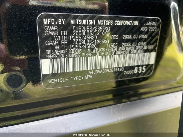 2024 MITSUBISHI OUTLANDER JA4J3VA80RZ015193 Photo 8