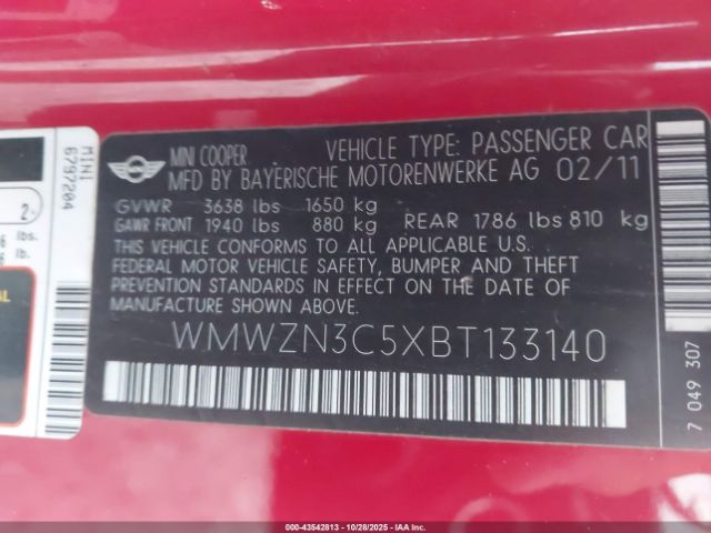 2011 MINI COOPER WMWZN3C5XBT133140 Photo 8