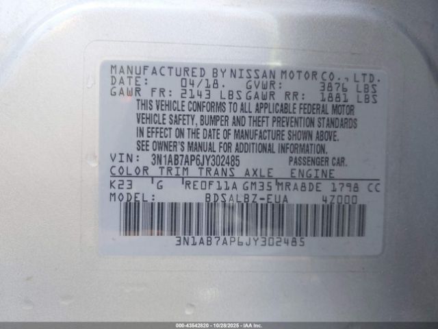 2018 NISSAN SENTRA 3N1AB7AP6JY302485 Photo 8