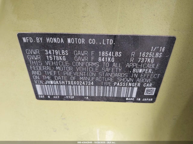 JHMGK5H7XGX024734 Honda l15b1