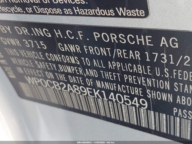 2014 PORSCHE BOXSTER WP0CB2A89EK140549 Photo 8