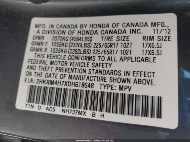 2013 HONDA CR-V 2HKRM4H7XDH618648 Photo 8