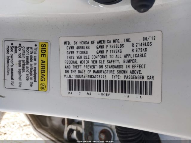 2012 ACURA TL 19UUA8F29CA036775 Photo 8