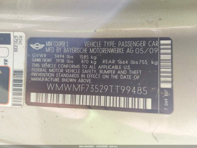 2009 MINI COOPER S WMWMF73529TT99485 Photo 8