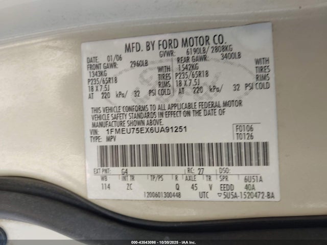 2006 FORD EXPLORER 1FMEU75EX6UA91251 Photo 8