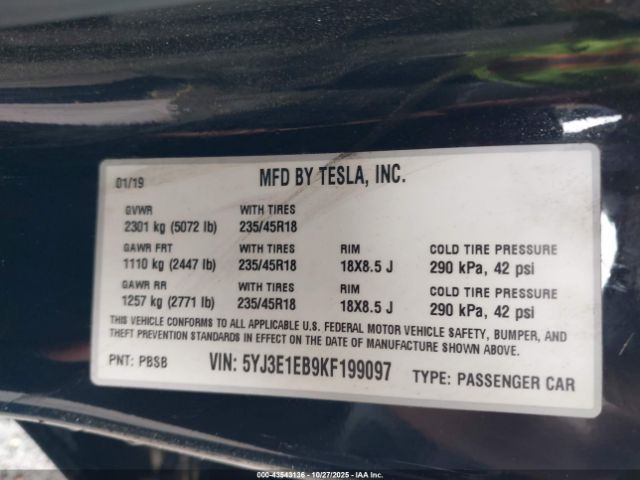 2019 TESLA MODEL 3 5YJ3E1EB9KF199097 Photo 8